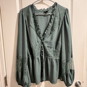 Torrid Teal Lace Accent Blouse